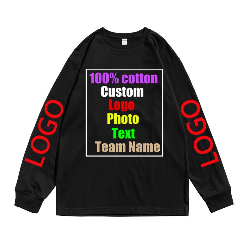 

Men's T-Shirts Customize Your LOGO 250g Autumn And Winter Pure Cotton Thick Round Neck Threaded Cuffs Long Sleeve Women's, Apricot