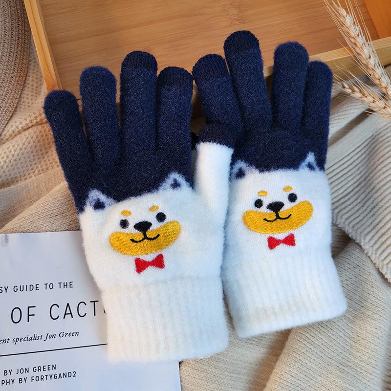 

Five Fingers Gloves Bear Winter Women Warmth Cute Plus Thickening Cycling Knit Driving Touch Screen Mittens For Mobile Phone Tablet PadFive