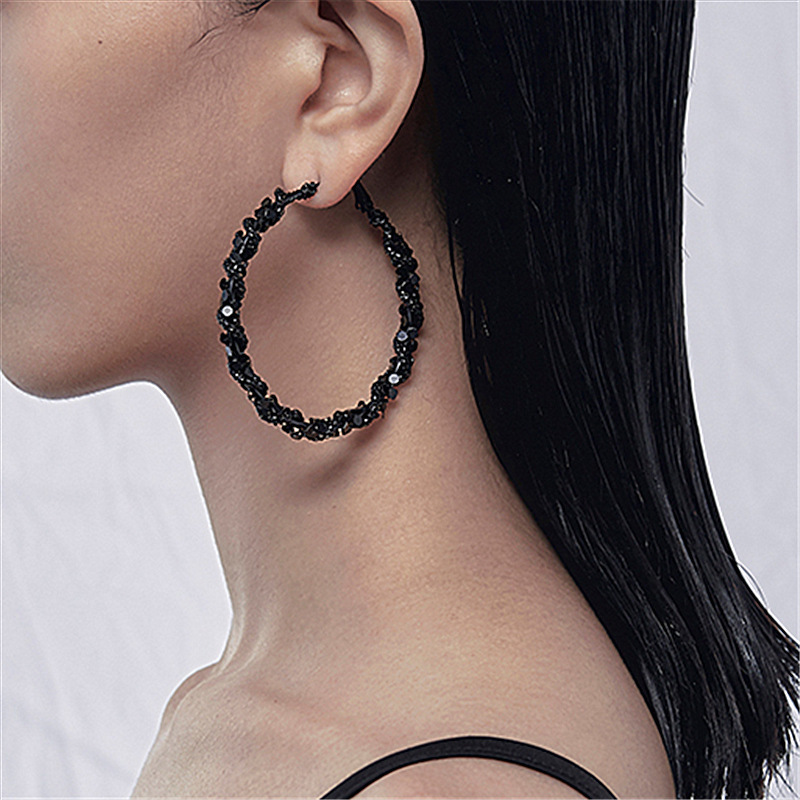 

Arrival Black Crystal Twisted Big Hoop Earrings For Women Fashion Statement Jewelry Geometric Circle Earings 220716
