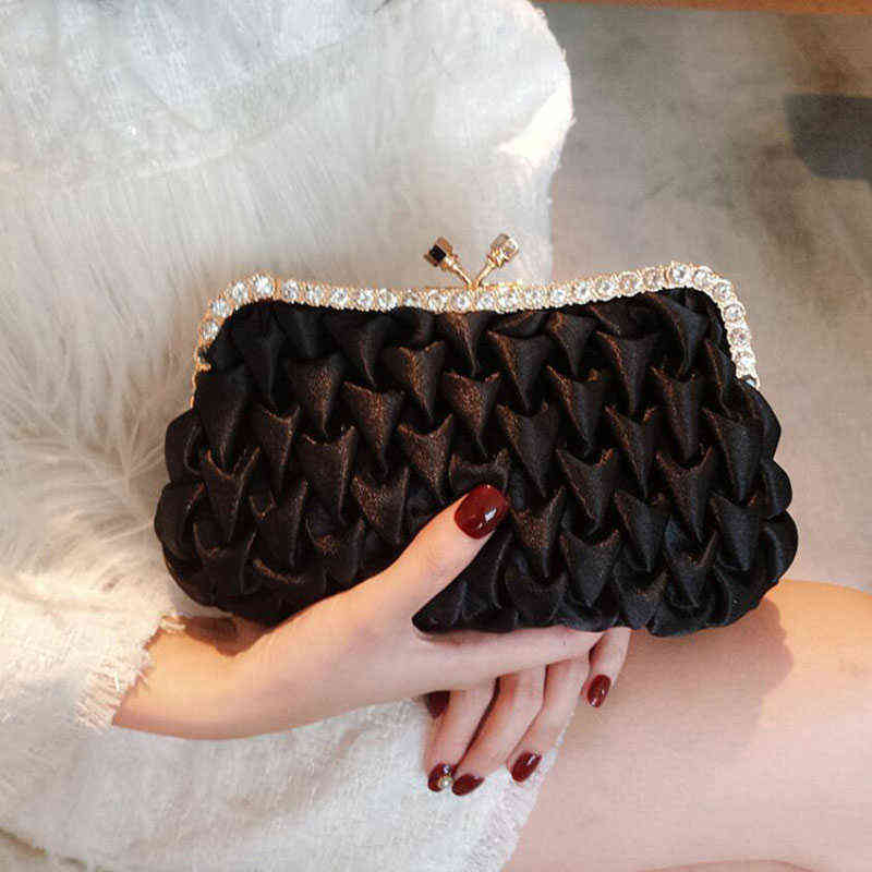 

Women's Elegant Satin Clutch Purse Evening Bags 2021 new lady black Shell Luxury Wedding party Diamonds small soft Handbag B365 T220727