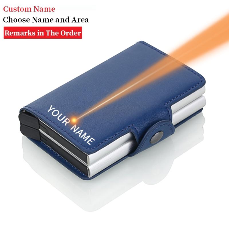 

Card Holders Custom Name Rfid PU Leather Men Wallet Holder Trifold Slim Mini Male Magic Smart Vallet Black WalkeCard
