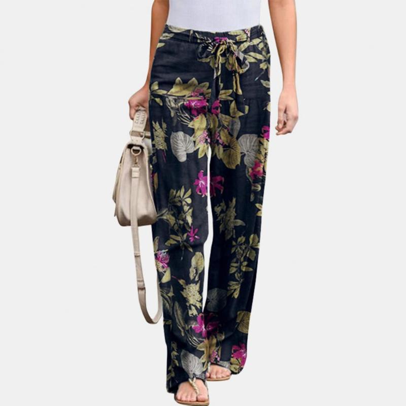 

Women's Pants & Capris Women Floral Print Drawstring Trousers Mid Waist Straight Leg Loose For Sports Casual Street Wear Xxxxl