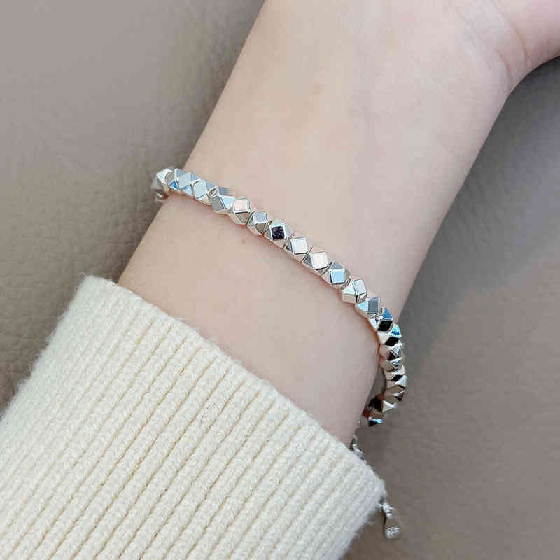

New simple fashion square Sier Beaded women's broken sier several Liang versatile Bracelet