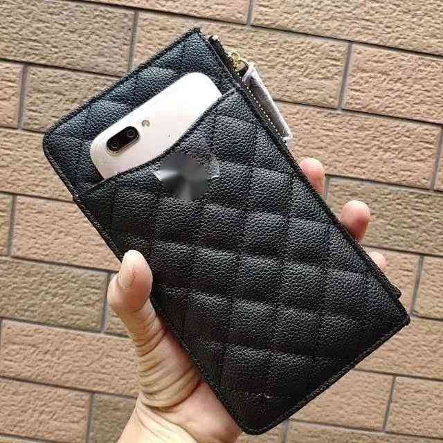 

High Quality Brand design Letter Quilted CC chain short wallet lambskin women's le boy pocket caviar Leather zipper card pack coin Purse Clutch Pouches 019, Sky blue