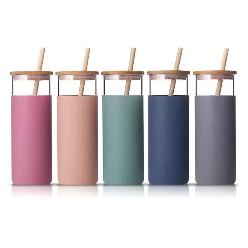 

Stock 5 Colors 500ml Glass Tumbler 16oz Glass Cup Travel Water Bottle With Silicone Protective Sleeve Bamboo Lid & Straws, Multi-color