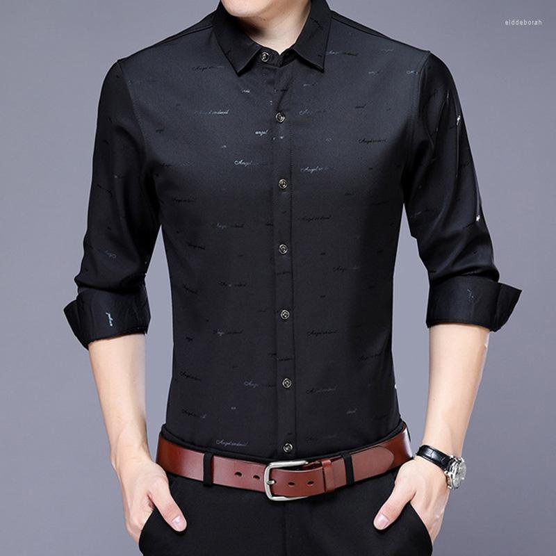 

Men's Dress Shirts Men Fashion Casual Long Sleeve Printed Shirt Slim Fit Male Social Business Korean Soft Comfortable ClothingMen's Eldd22, Black