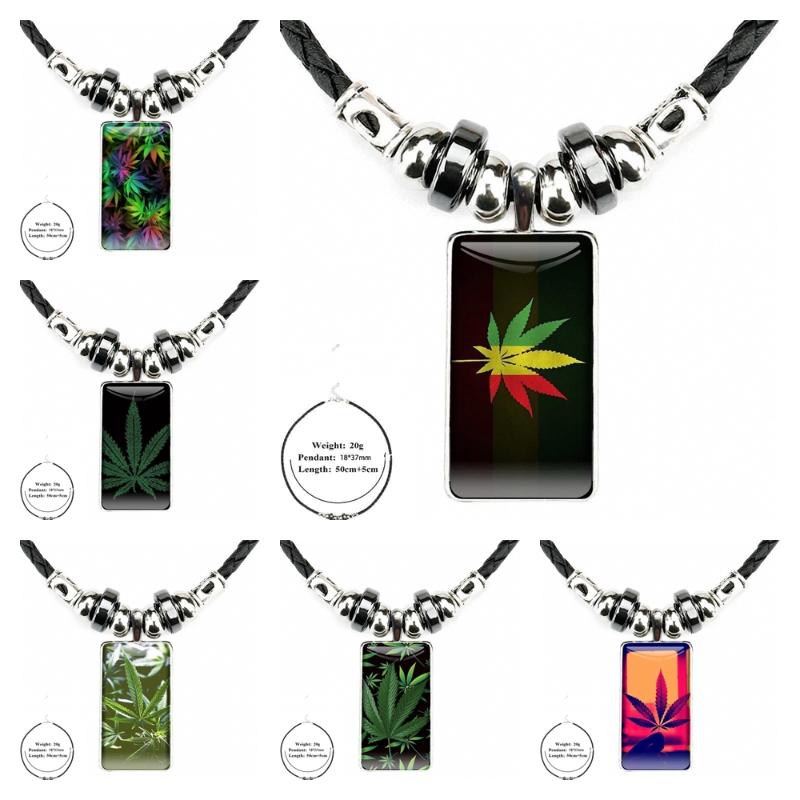

Pendant Necklaces Arrival Psychadelic Smoke Pot Leaf Colorful For Women Gift Fashion Glass Cabochon Black Hematite Necklace With