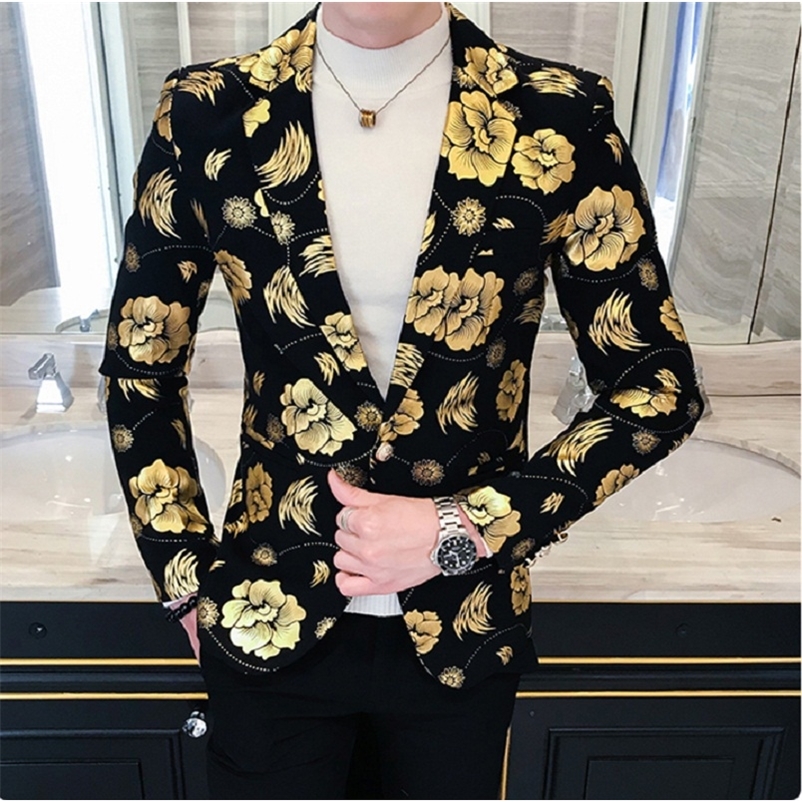 

Men's Suits Blazers Men's Korean Style Slim Suit Blazer Men Print Long Sleeve Casual Hairstylist Suit Jacket Dress Blazer Masculino 220826, Silver