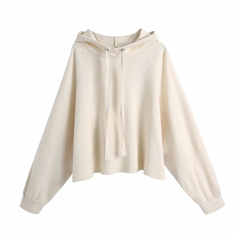 

BBWM Stylish Sweet Women Solid Color Hoodies Long Sleeve Female Sweashirts Za Fashion Streetwear Cute Girls Hooded Knit Tops 210520, As picture