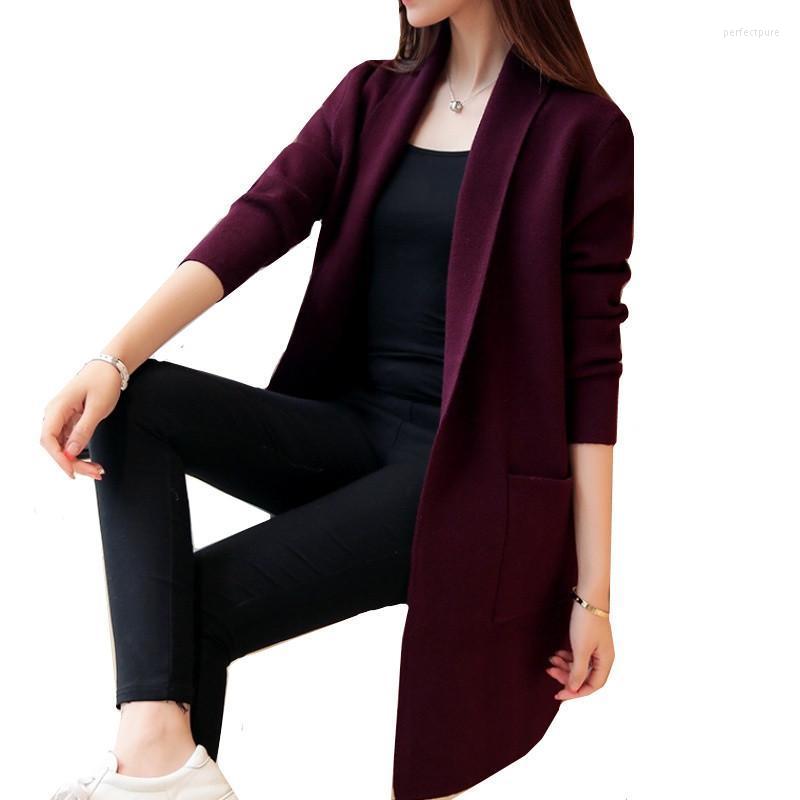 

Women's Knits & Tees 2022 Autumn Winter Long Cardigan Female Casual Women Pocket Sweater Knitted Cardigans All-match For Jacket Tops Perf22, Red