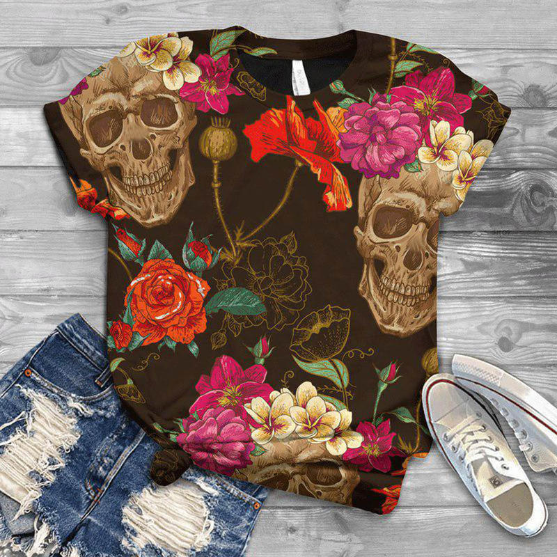 

Tshirt Gambar Tengkorak 3d Atasan Wanita Pakaian Wanita Lengan Pendek Lehero Atasan Kustom Remaja Perempuan Musim Panas Elegan Pullover 220613