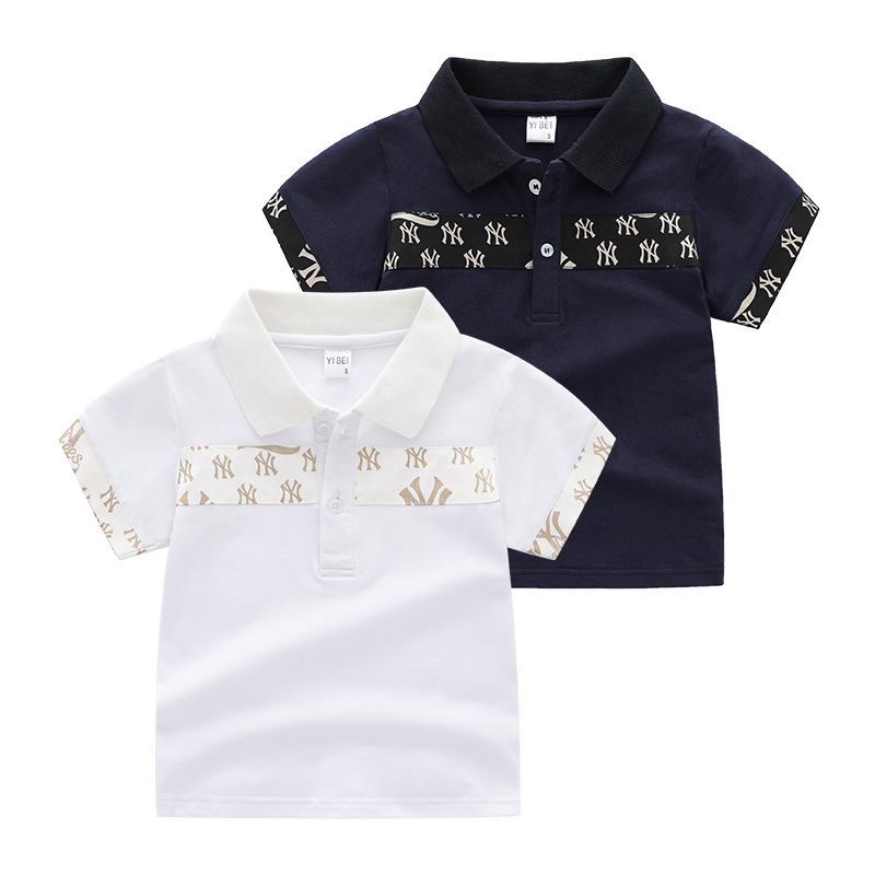 Kids short sleeved T-shirt high-grade pearl ground cotton baby shirt summer clothes new boys' Lapel shorts sleeved top