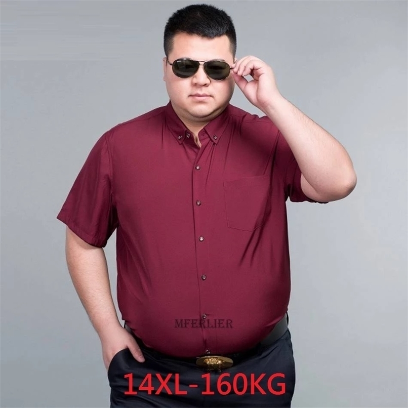 

14XL 160KG summer men dress shirt short sleeve large size 150KG oversize formal office Business wedding shirts mferlier purple 220322, No pockets
