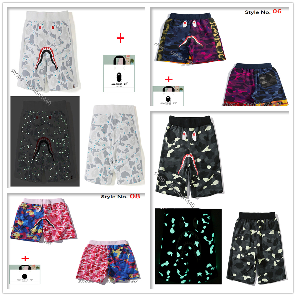 

Apes Men shark shorts men Beach pants high quality Tech Fleece luminous camouflage star five-point casual M-3XL Bring tote bag c06, 1pcs button