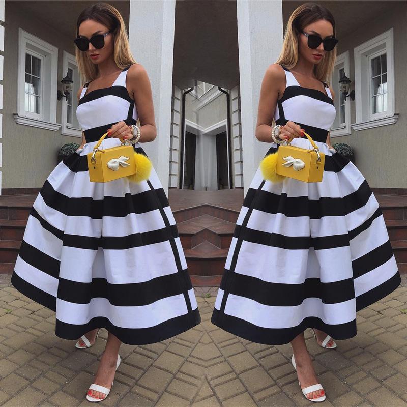 

Casual Dresses Summer Fashion Suspenders Simple Striped Dress WomenCasual, Black