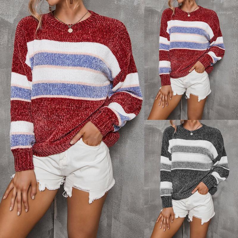 

Women's Sweaters Ladies Casual Long Sleeve Color Block Striped Knitted Sweater Lightweight Pullover Top, Red