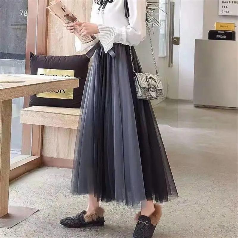 

Skirts Autumn 2022 Summer Vintage Skirt Womens Elastic High Waist Tulle Long Beach Mesh Female Spring Women