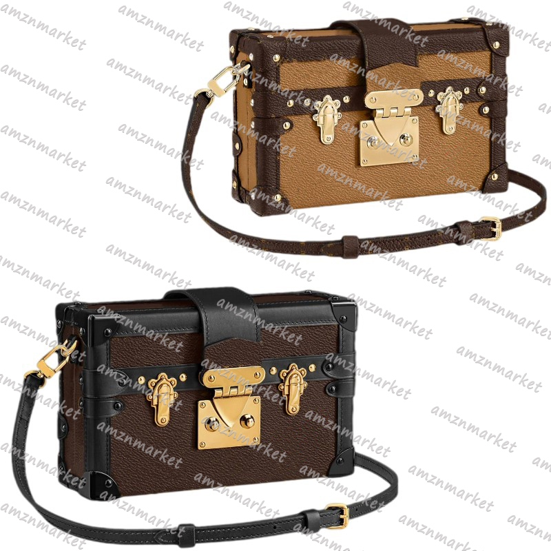 

Petite Malle Mini Box Handbag Designers Bags Women's Coated Canvas Printed Embossed Gold-tone Lock Shoulder Crossbody Suitcase Beach Bags Purses, Red