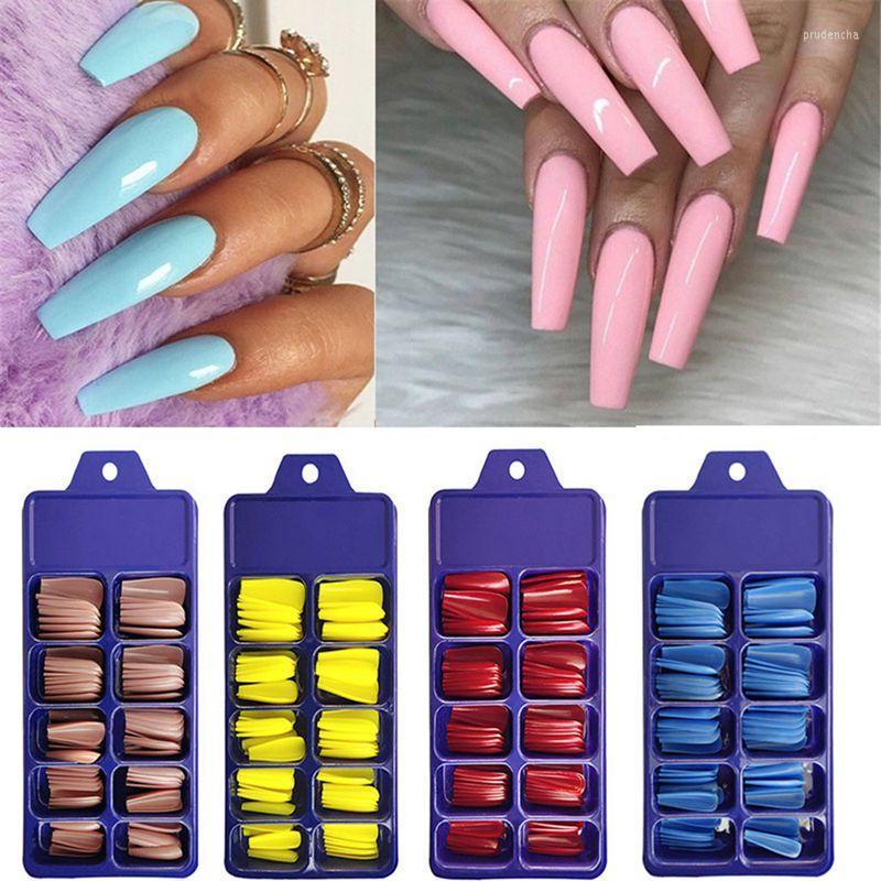 

False Nails 100Pcs/Box Candy Color Full Cover Nail Tips Matte Coffin Ballerina Fake DIY Beauty Manicure Extension Prud22, -clear