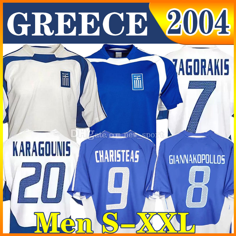 

Greece Retro 2004 Soccer Jerseys GREECE Charisteas Tsiartas Nikolaidis Zagorakis Karagounis Home Blue White Away Vintage Jersey For Men Classic Football Shirt, Xila retro 2004 home