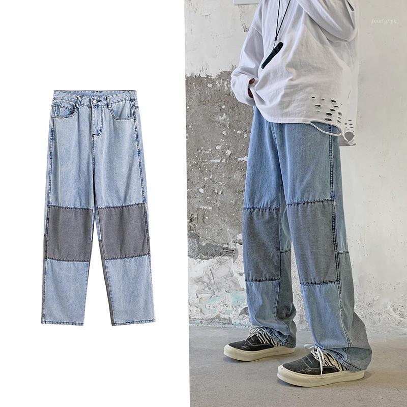 

Men's Jeans 2022 Autumn Spring Harajuku Men Straight Pants Vintage Patchworked Wide Leg Loose Punk Trousers Streetwear, Black