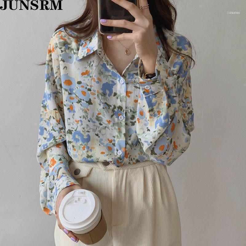 

Chic Korean Single Breasted Cardigans Blouse Women Long Sleeve Sunscreen Lapel Shirts Harajuku Style Print Blouses Female Tops Women's &, Blue