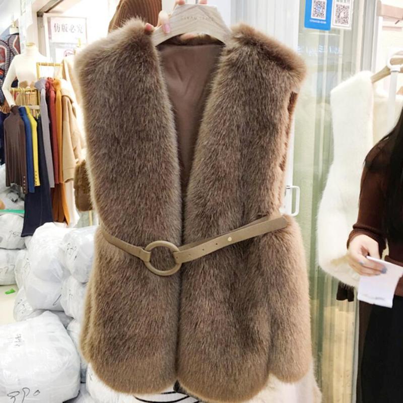 

Women' Vests Winter Fashion Imitation Mink Female Temperament Vest Fur Mid-length Solid Color Jackets For WomenWomen' Women'sWomen, Beige