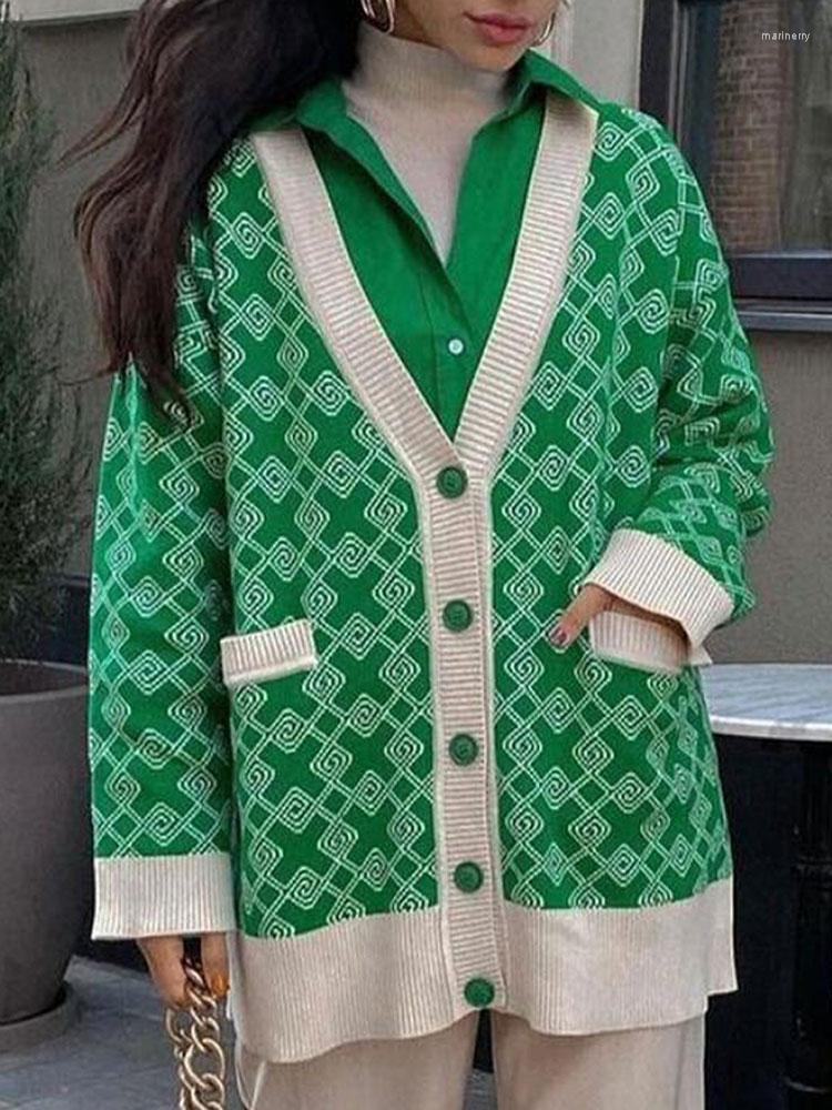 

Women' Knits & Tees Women Knitted Cardigan Geometric V-Neck Single Breasted Long Sleeve Sweater Autumn Stylish Knitwear Lazy Highstreet Car, Purple