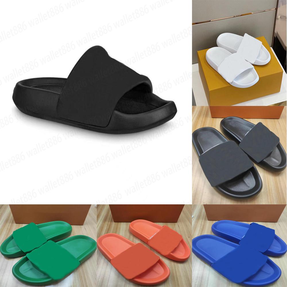 

Designer Slipper Black Embossed Rubber Waterfront Slippers Waterproof Women Comfort Sandals Letter Embossing Flat Rubber Outsole Non-slip Slipper