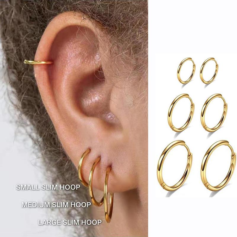 

Hoop & Huggie 6/8/10/14/16/20mm Tiny Circle Stainless Steel Earrings For Women Men Anti-allergic Cartilage Piercing Loop RingHoop