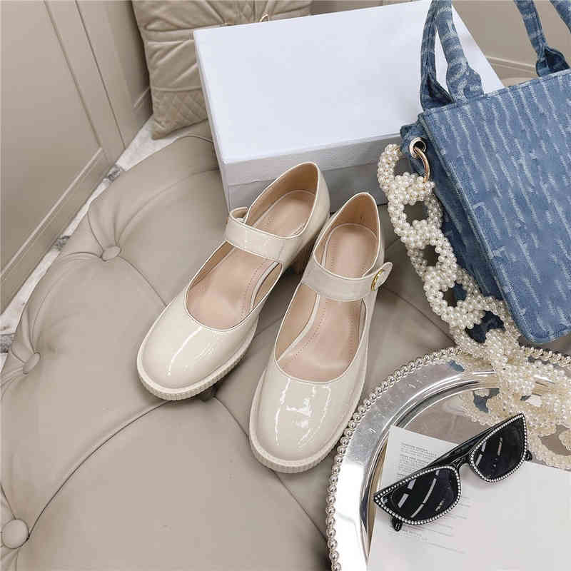 

Dress Shoes Mary Jane Small Leather Shoes Women One Line Buckle High Heels College Style Lolita Chunky Heeled Sandals Wedding Party 220406, Black