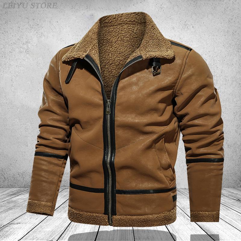 

Men's Jackets Thickened PU Leather For Men Clothing Motorcycle Man Sheepskin Coat Winter 2022 Mens Fashion Male, Mg771jm khaki