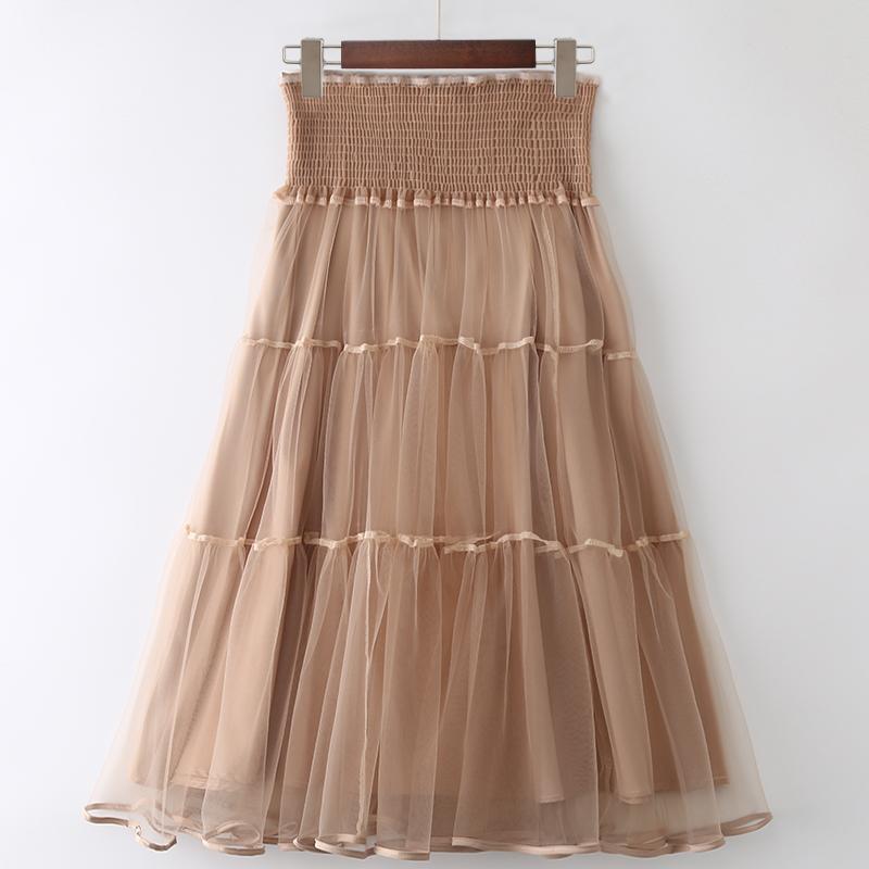 

Skirts Women' Mesh Tulle Skirt Autumn Winter 2022 High Waist Yarn Lining Separate Medium And Long Slim Fluffy SkirtSkirts, Black