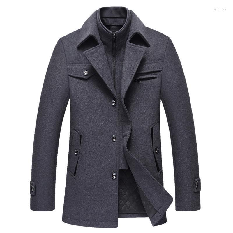 

Men's Wool & Blends Woolen Coat Men Autumn Winter Solid Color Cold Resistant Overcoat Double Collar Casual Trench Male Kend22, Brown