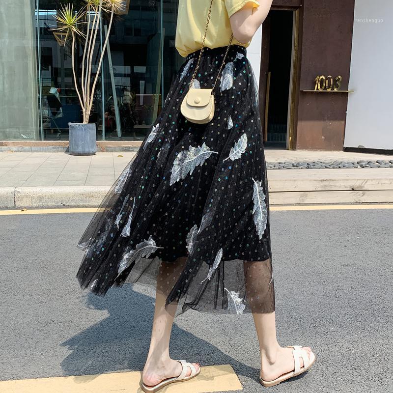 

Skirts Wave Point Nets Yarn Long The Spring And Summer Women Skirt Of Tall Waist Temperament Than Fairy A Word, See chart