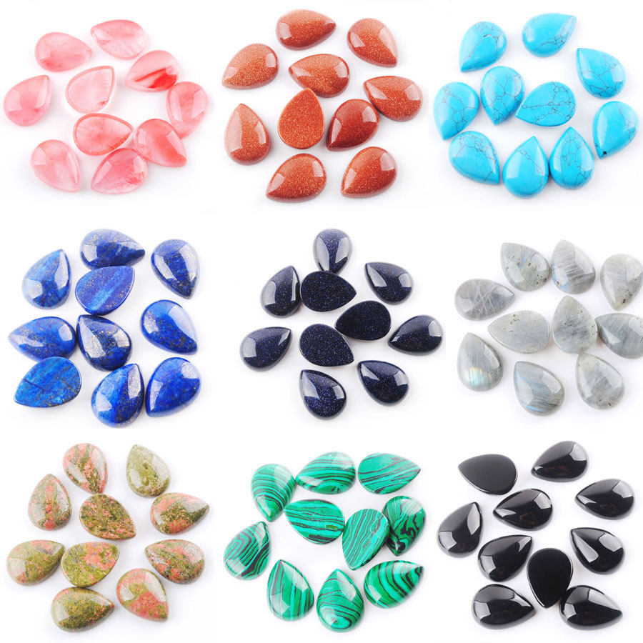 

20Pcs Quartz Agate Loose Gemstones Flat Back Teardrop Cabochon Beads 18x25MM BU811