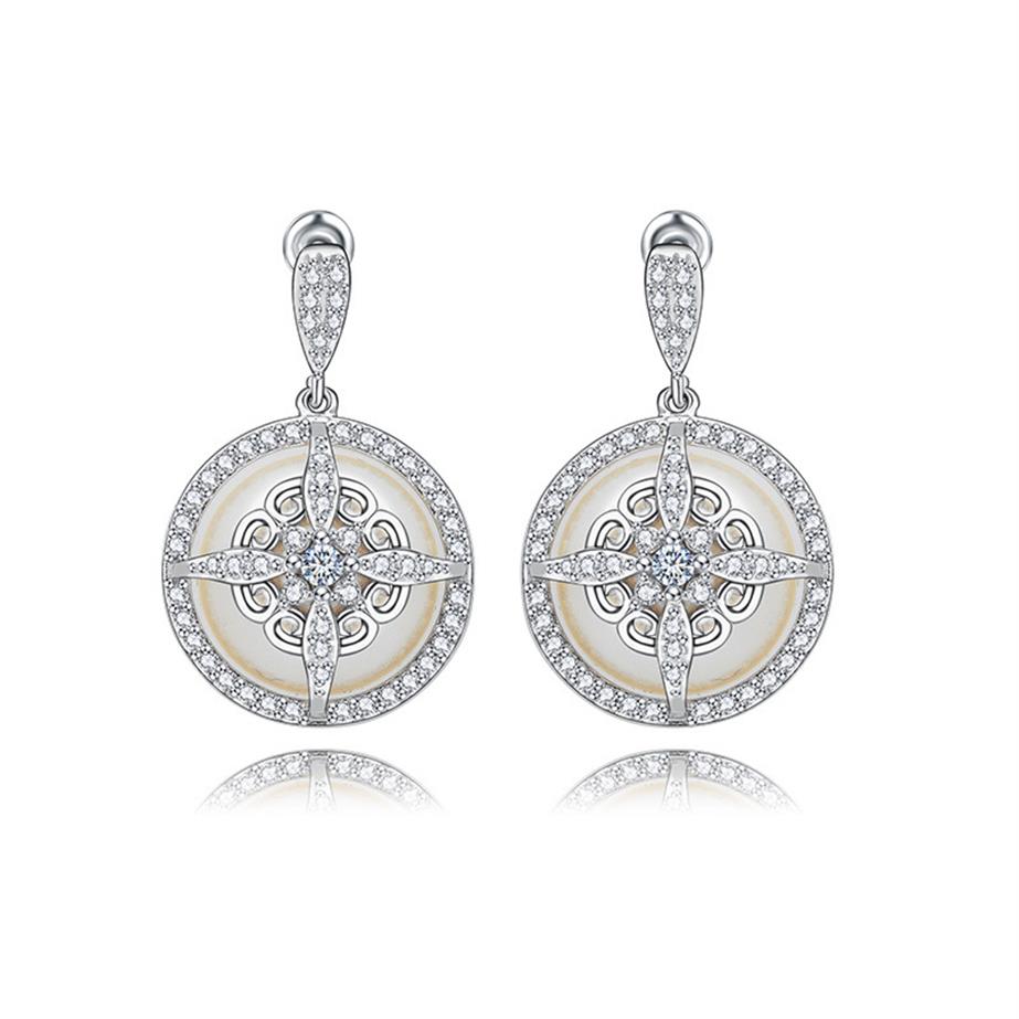

White Zircon Pearl Drop Earrings S925 Silver Needle Fine Jewelry Wedding Dangle Earrings for Women Girl Gift341D