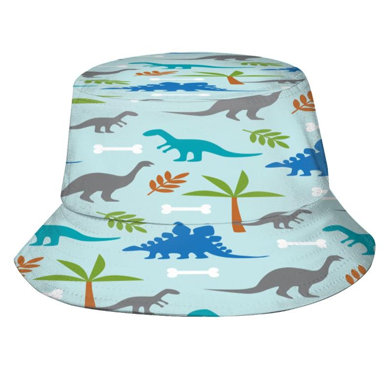 

Berets Fashion Bucket Hats Fisherman Caps For Women Men Gorras Summer Dinosaur Scene (1), Black