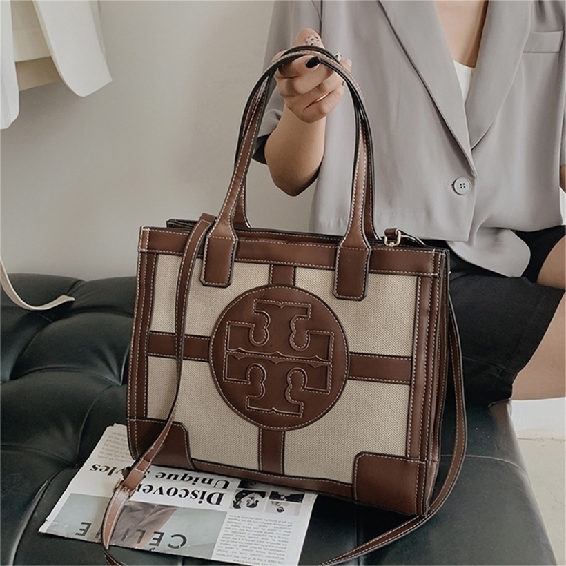

52% OFF 2022 New Trendy Handbags Canvas with Leather Color Matching Shopping Song shoulder bag, Khaki 1