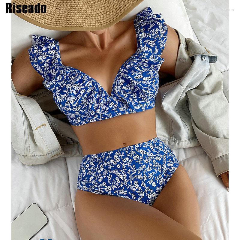 

Women' Swimwear Riseado Sexy Ruffle Bikinis 2022 Woman High Waist Women' Swimsuit Floral Print Lace Up Biquinis Set Bathing SuitsWomen, Black