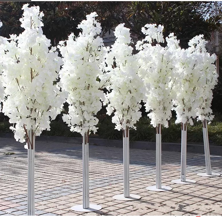 

wedding decoration 5ft Tall 10 piece/lot Decorative Flowers & Wreaths slik Artificial Cherry Blossom Tree Roman Column Road Leads For party Mall Opened Props, White