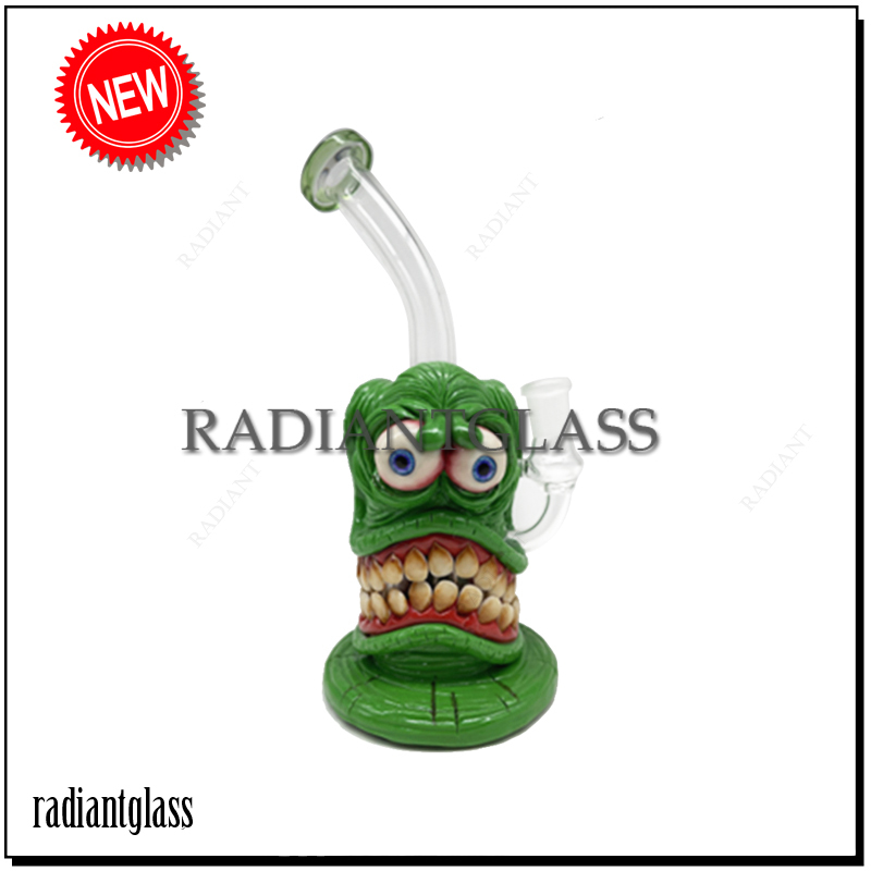 

Hookah Vintage American Cartoon Monster 3D Bong Painted Wholesale Bong Heady Glass Bongs Bent Neck Mini Small Dab Rig