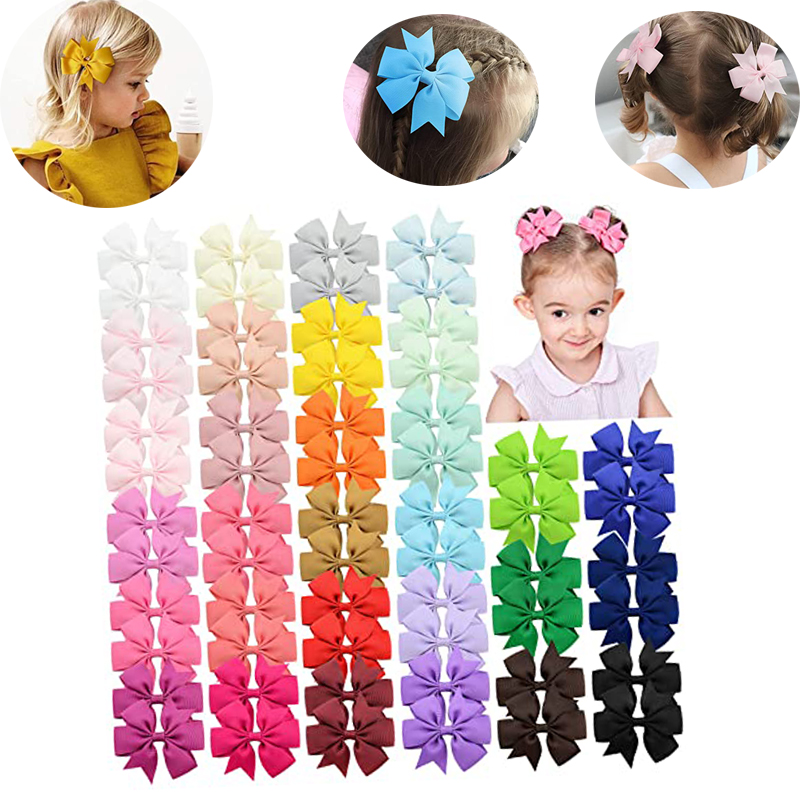 

60pcs Hot Sell V-Shaped Dovetail Ribbed Bow Hairpin Solid Bow Knot Boutique Hair Accessories For Kids Girls Fashion HeadWear, Multi-color