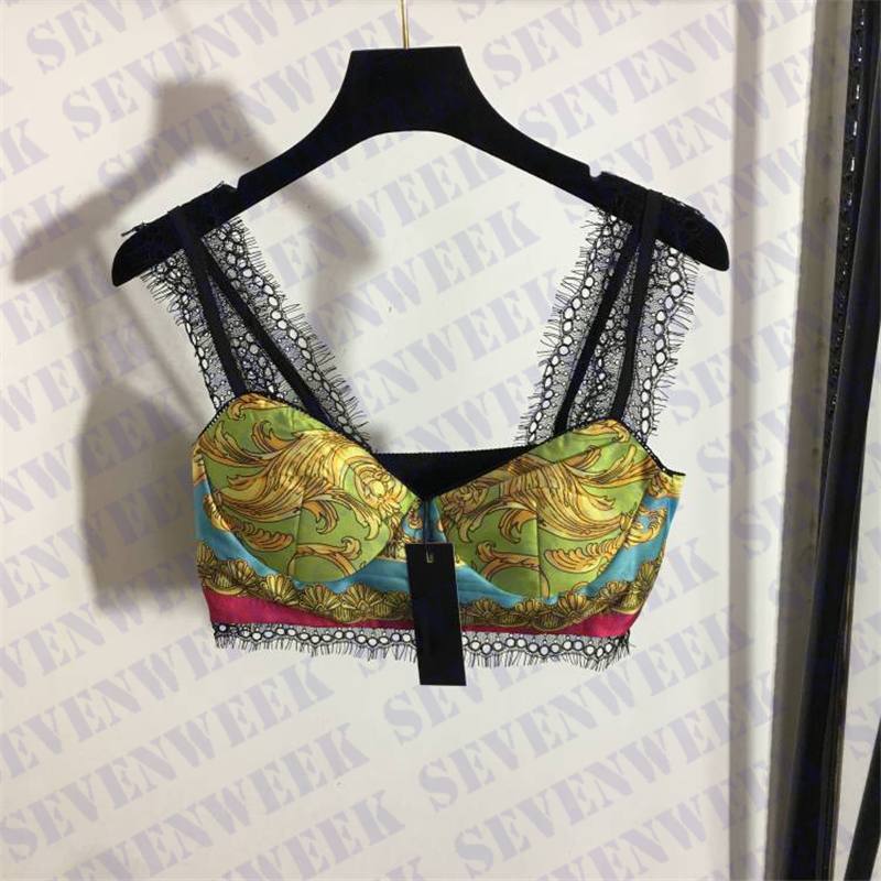 

Fashion Lace Sling Tops Vest For Women Vintage Print Tanks Bustier Ladies Party Vacation T Shirts Summer