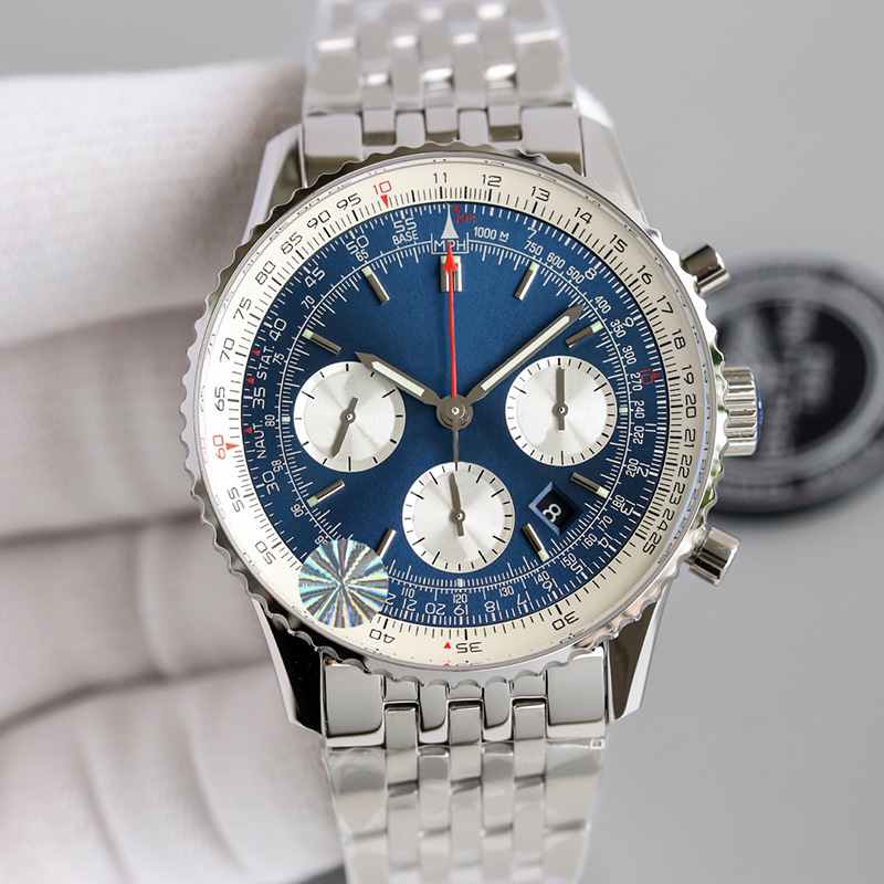 

Mens Watches Quartz Movement Watch 43mm Stainless Steel Strap WristWatch Silver WristWatches Waterproof Design Montre de luxe, Color 4