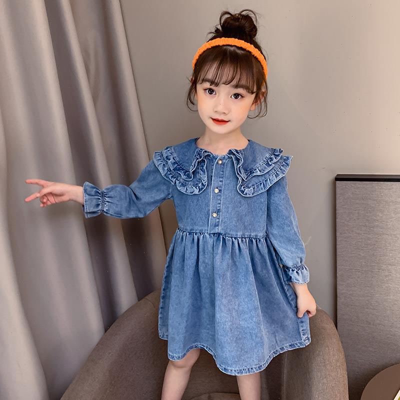 

Long Sleeved Dress For Girls Autumn Kids Clothes Preppy Style Double-layer Collar Dresses 4 6 8 10 12 Years, Blue