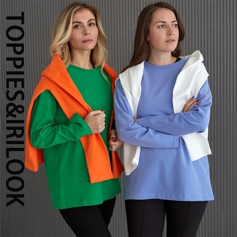 

Toppies 100% Cotton Oversize T-Shirt Women Summer O Neck Solid Color Loose T-shirts 220401, Orange