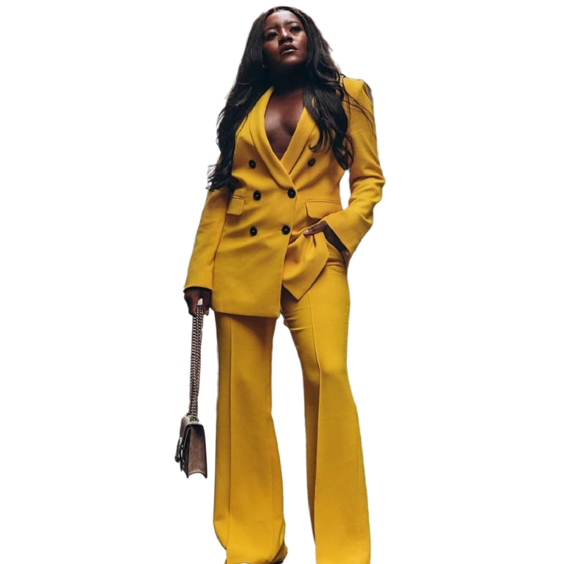 

Women's Two Piece Pants Spring Summer Solid Women Suits Double Breasted Formal Business Party Tuxedos Custom Made Ladies For Work Profession, Black