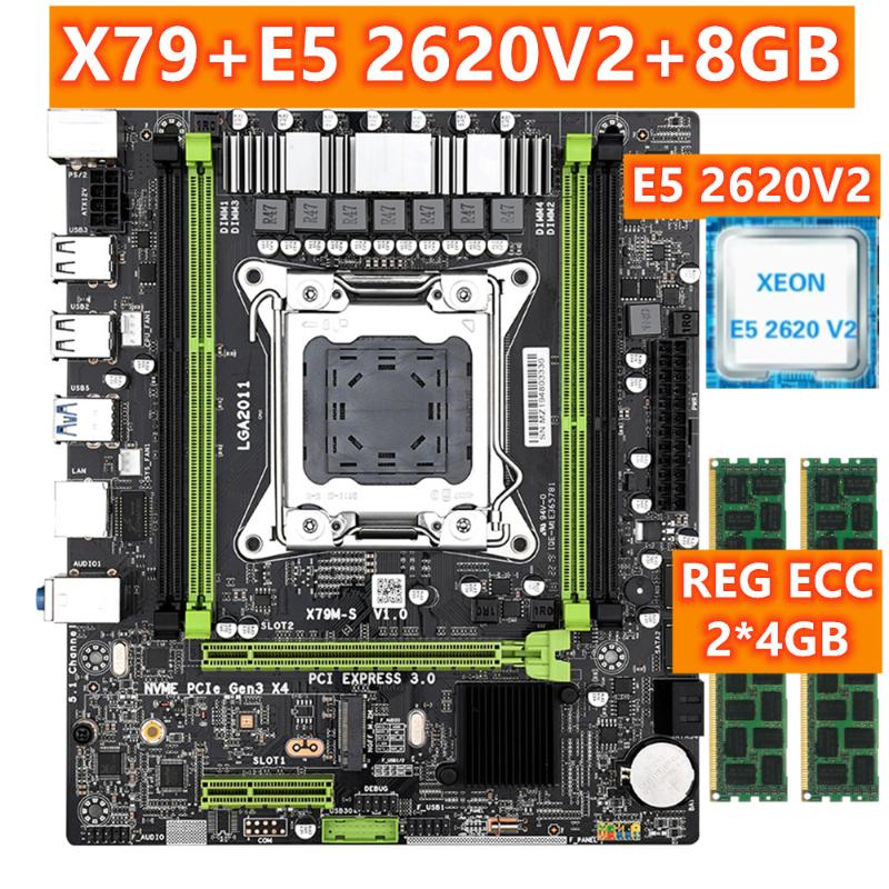 

Motherboards Free Return X79 Lga 2011 Set Motherboard Kit Xeon E5 2620v2 CPU Combo LGA2011 Mainboard DDR3 8GB Sever Memory 1333 Mhz ECC REG