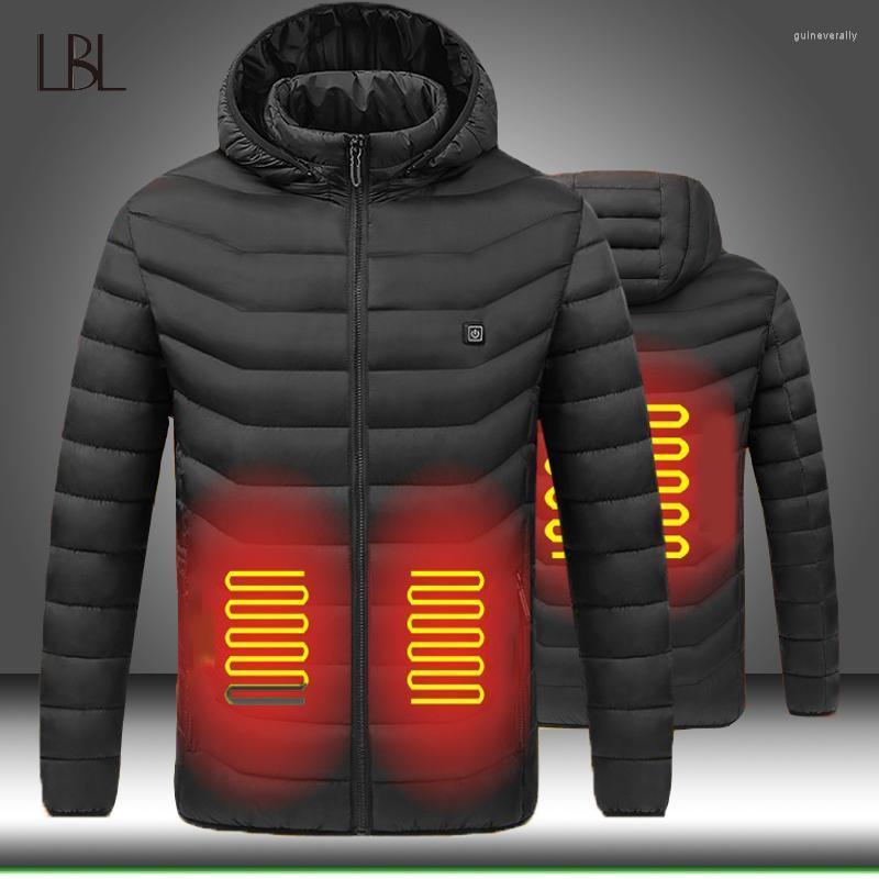 

Men's Down & Parkas Men Heated Jackets USB Winter Warm Parka Outdoor Electric Heating Cotton Jacket Male Hooded Coat Clothing Zipper Thermal, Njr21red